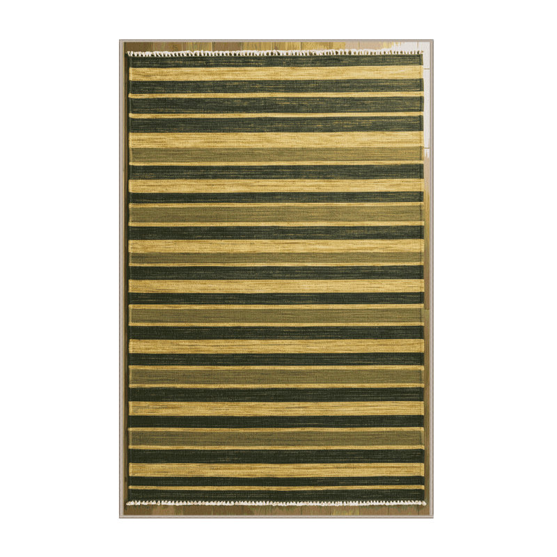 Machine Washable Horizontal Stripes Brown Area Rug, Runner 2' x 5'