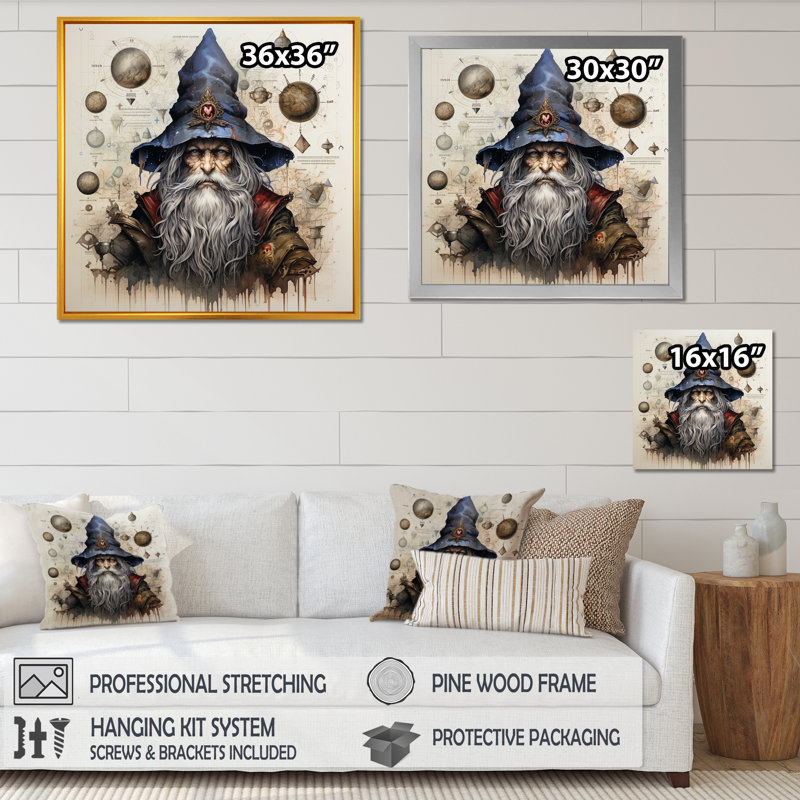 Schéma gnome I, impression sur toile, Cadre doré simple, H 30 po x l 30 po x P 1 po