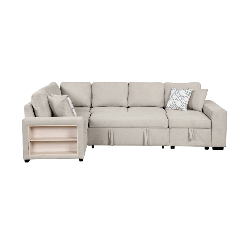 Canapé-lit modulaire en forme de U de 109 po avec deux ports USB, une méridienne de rangement et quatre coussins de dossier pour le salon, beige