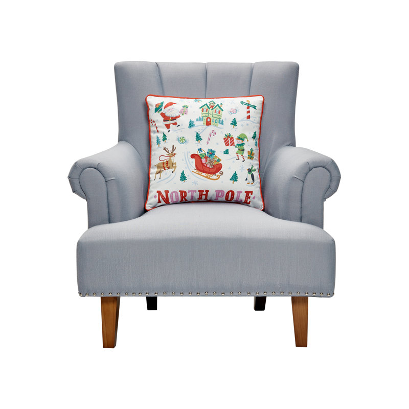 Christmas Printed Velvet Holiday Throw Pillow - 18" Square, White/Red/Blue/Green North Pole