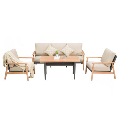 4 Pieces Aluminum Outdoor Patio Furniture Set,Modern Outdoor Sectional With Outdoor Patio Coffee Table & 7 Inch Cushion,Outdoor Patio Sectional Sofa Set For Balcony, Garden