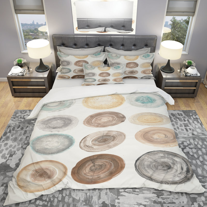 Cercles géométriques crème - Ensemble de housse de couette moderne et contemporain - Microfibre de polyester