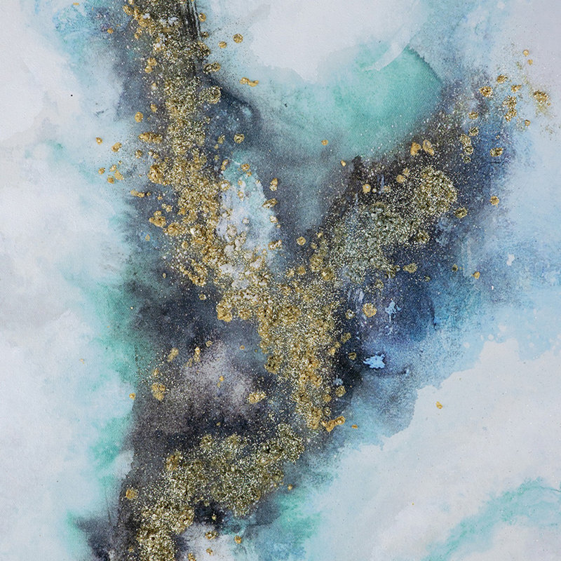 Elongated Blue and Gold Abstract Canvas Wall Art Set