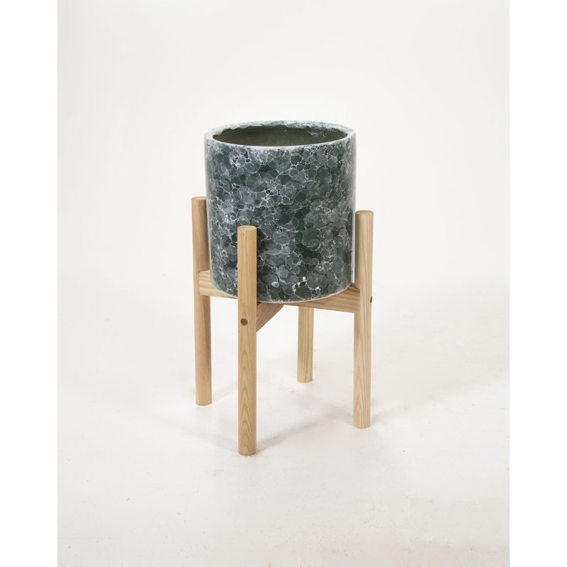 Levan Handmade Ceramic Pot Planter, Green Marble/Beech Natural