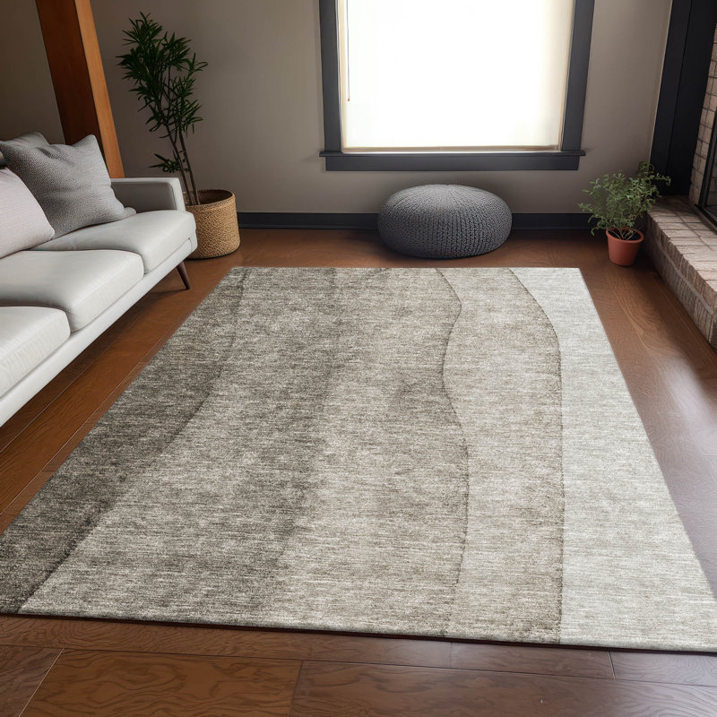 Tapis taupe Prisco lavable à la machine de qualité supérieure, Rectangulaire 8 pi x 10 pi