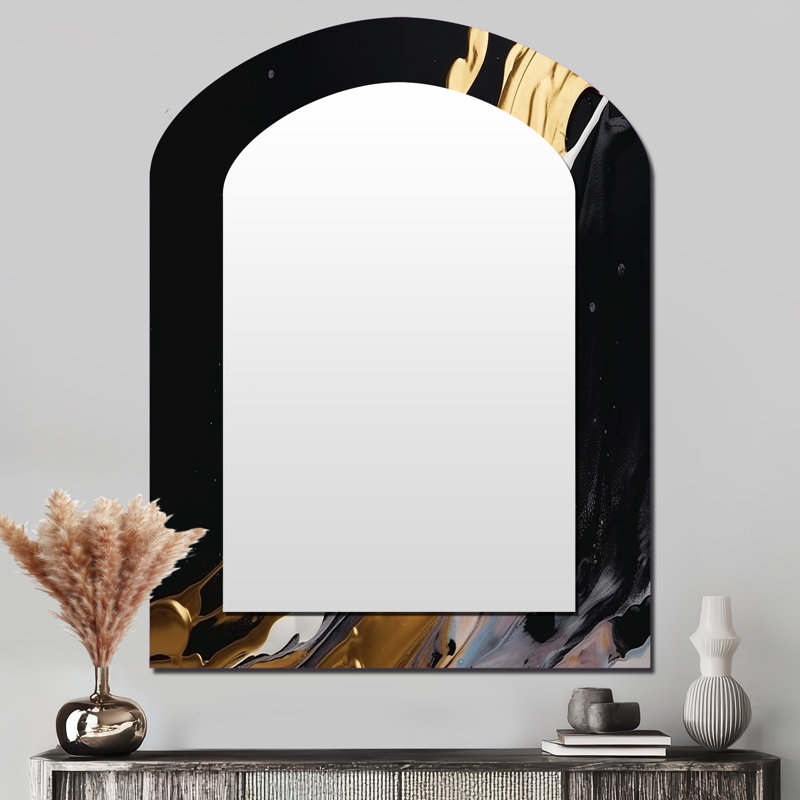 Miroir mural asymétrique doré et noir Medley II - marbre, 43 po x 33 po