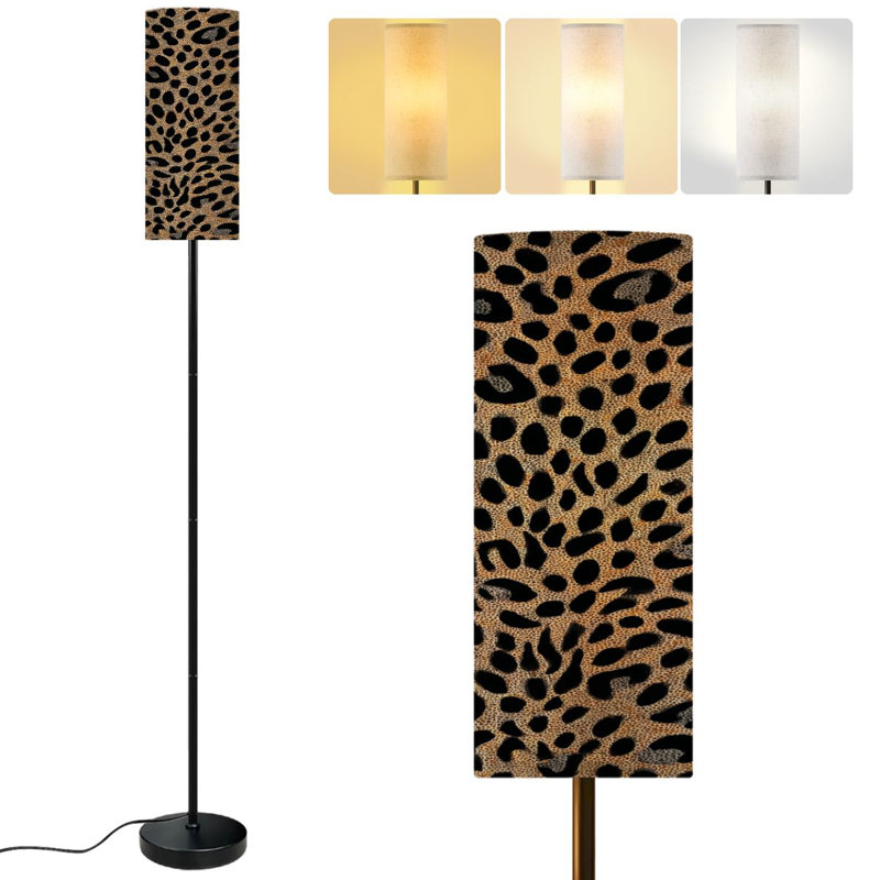  68.5" Standing Floor Lamp leopard print clothes fashion design Dimmable Metal Pole Lamp with Linen Lampshade LED Bulb Included