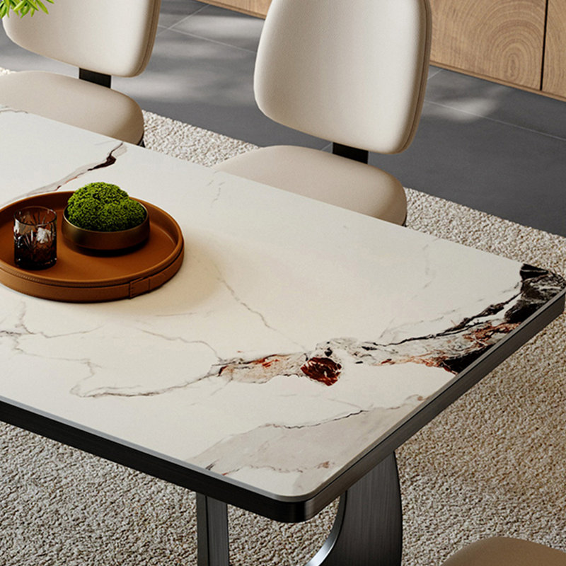 Modern simple rectangular rock slab table set, 29.52"H x 70.86"L x 35.43"W