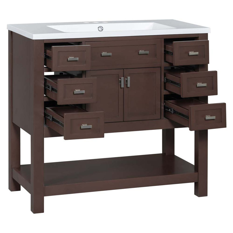 Meuble-lavabo simple 35,2 po avec lavabo, Brun
