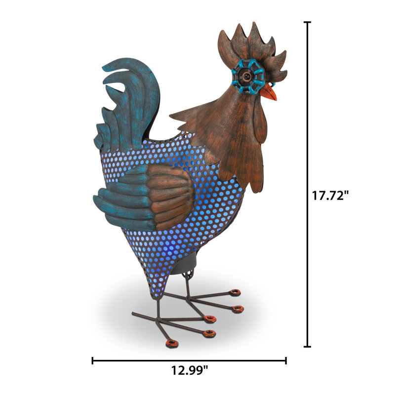 Coq en métal 17,72 po bleu solaire et brun rustique, Bleu