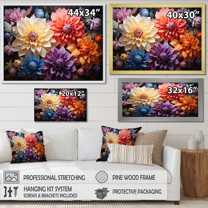 Dahlia Dreams II sur impression sur toile, Cadre flottant noir, H 30 po x l 40 po x P 1,5 po
