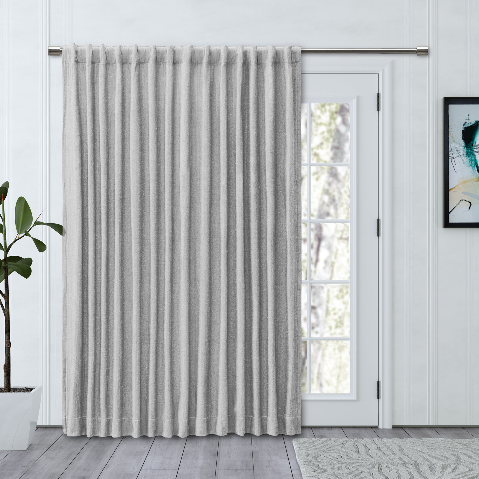 Waubun 100% Sustainable Cotton Blend Chevron Texture Unlined Light Filtering Rod Pocket Panel, Gray, 96" W x 84" L