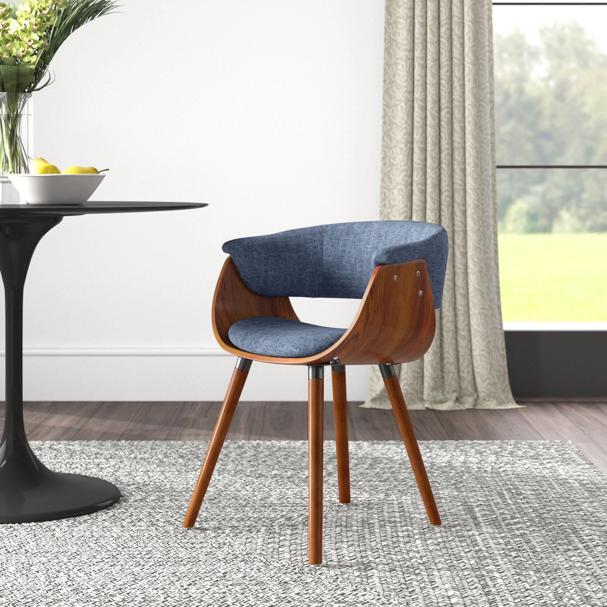 Elevens Upholstered Modern Cutout Back Dining Chair with Walnut