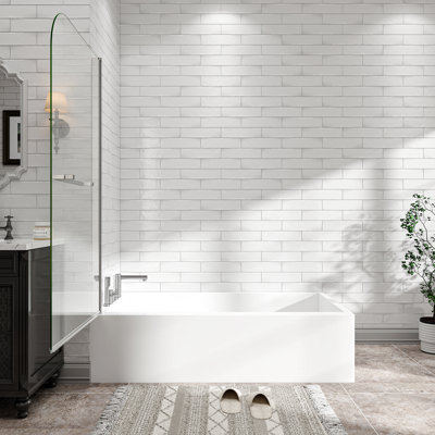 Pare-baignoire en nickel brossé avec porte de douche pivotante sans cadre l 32 po x H 55 po Verre trempé 6MM | Idée de cadeau