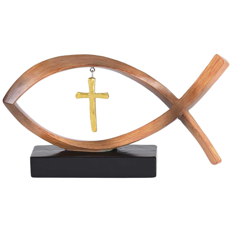 Figurine de table poisson brun avec croix