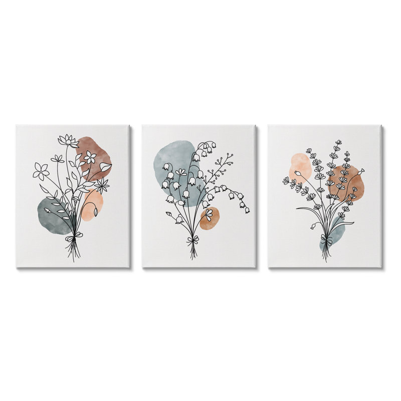 «Neutral Bohemian Herb Bunches» par JJ Design House LLC - ensemble de 3 impressions sur toile tendue