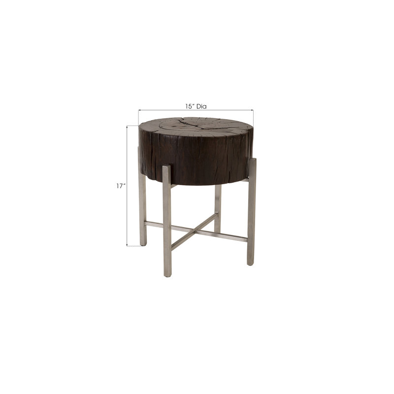 Round Black Wood and Metal Side Table