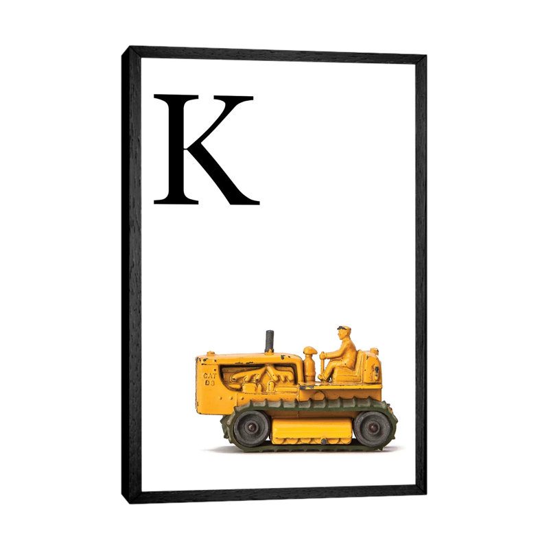 K Bulldozer Yellow White Letter - Print on Canvas, Black Framed, 101.6 cm H x 66.04 cm W
