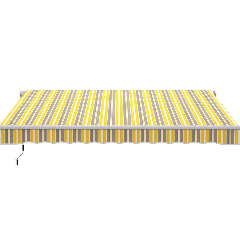 Retractable Awning 12' X 10'. Manual Crank. & Water- 280G/M Fabric. Aluminum Frame For Deck, Balcony, Yard. Yellow Gray Cover 10' Patio Retractable. Crank Handle Awning. Fabric, Frame. For