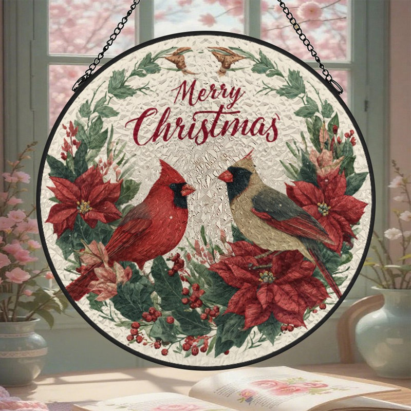 Merry Christmas Cardinals Wreath, 11,8 x 11,8 po (30 x 30 cm)