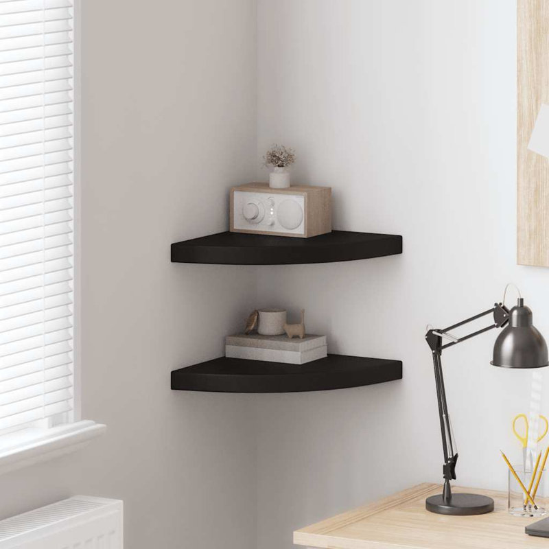 Tablette flottante triangulaire en bois massif 2 pièces Naudiya, H 1,5 po x l 13,8 po x P 13,8 po, Noir