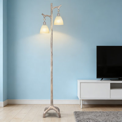 Farmhouse Floor Lamp With Glass Shade - 68" Vintage Rustic Standing Lamp, Stepless Dimmable Tree Trunk Design For Living Room, Bedroom, Office Decor (Bulb Included)