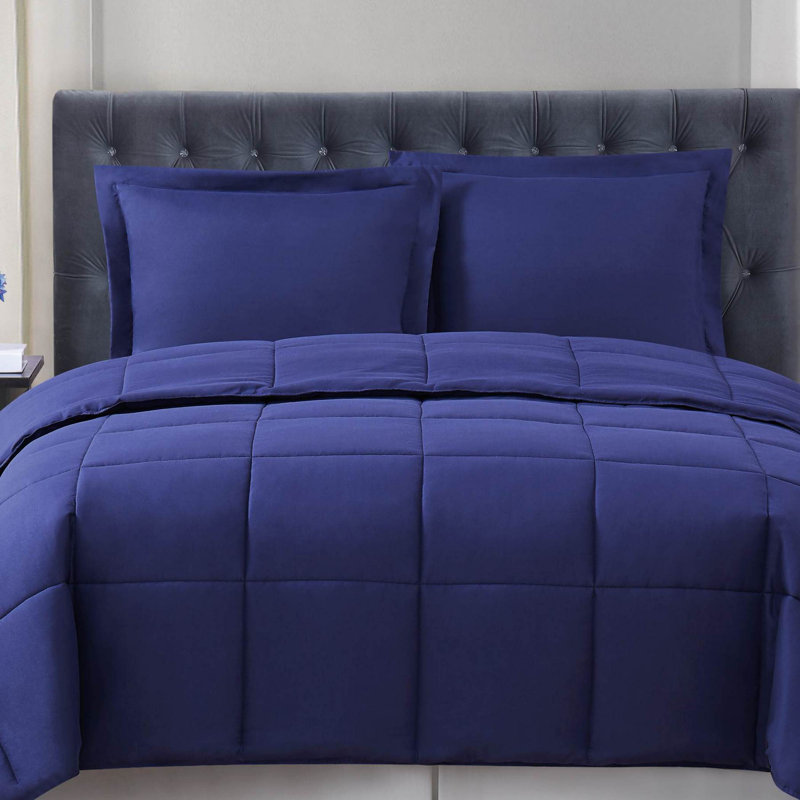 Ensemble d'édredon réversible en microfibre Everyday, Bleu marine, Édredon pour lit simple TG + 1 taie décorative