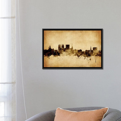 Foxed (Retro) Skyline Series: York, Angleterre, Royaume-Uni, impression sur toile tendue