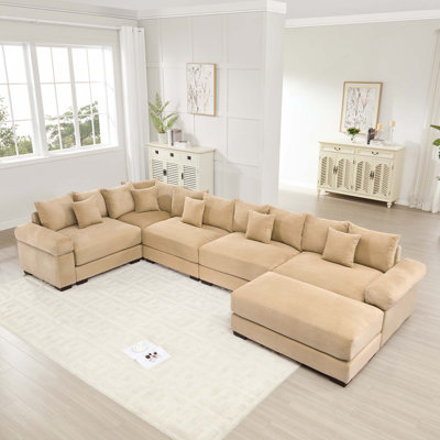 Canapé modulaire en L surdimensionné en L surdimensionné en L 5 places avec accoudoir extra large et 1 repose-pieds