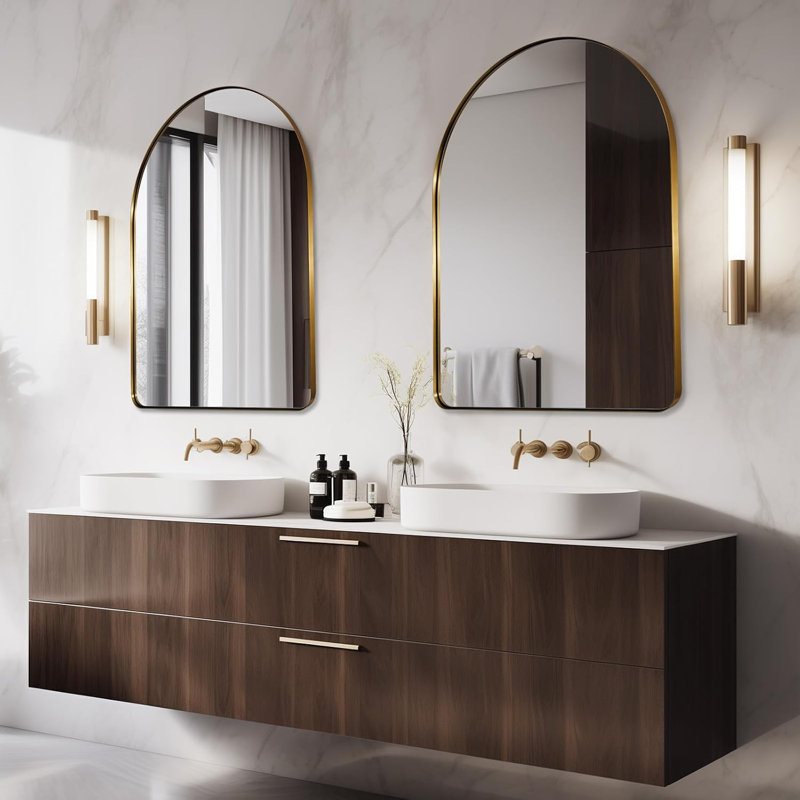 Miroir de salle de bain Hafsa Cadre en acier inoxydable, Or brossé, 40 po x 30 po