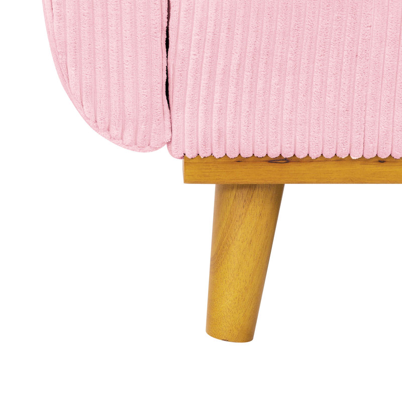 Pink Mid - Century Corduroy 2 Seater , Solid Wood Frame, Flared Arms And Two Matching Throw Pillows For Small Apartments With Clean Lines, Tapered Walnut Finish Legs Decorative Compact
