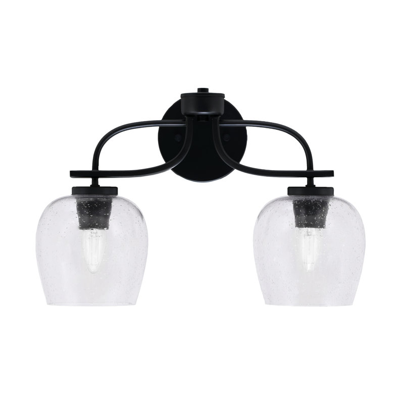 Barre d'éclairage de salle de bain 2 lumières Cavella au fini noir mat avec verre de 6 po, Clair