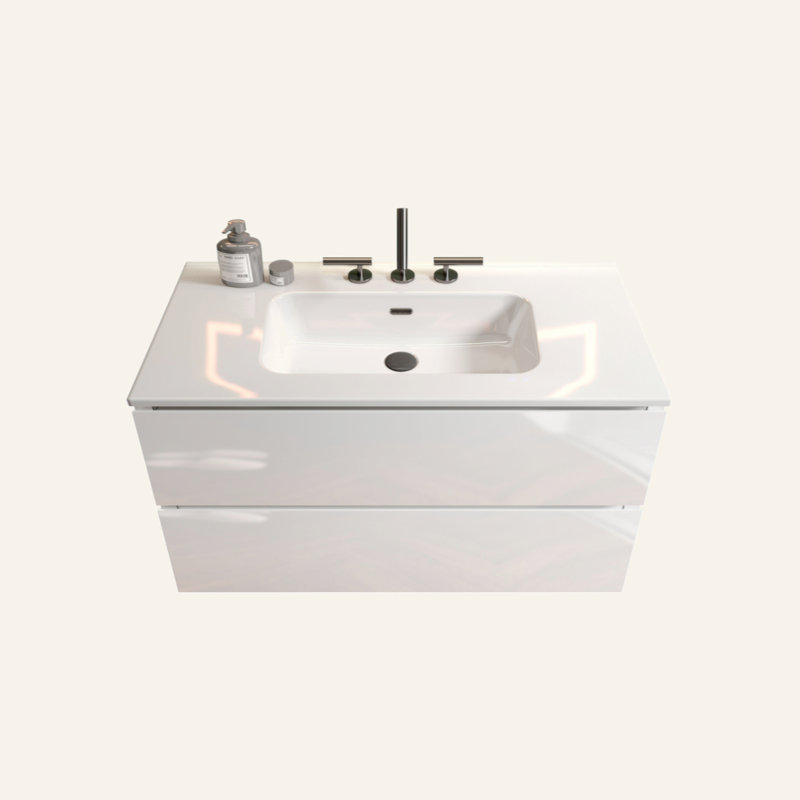 Meuble-lavabo mural 36 po avec lavabo en céramique avec trois trous de robinet, grand meuble-lavabo flottant de rangement pour salle de bain moderne, pré-assemblé