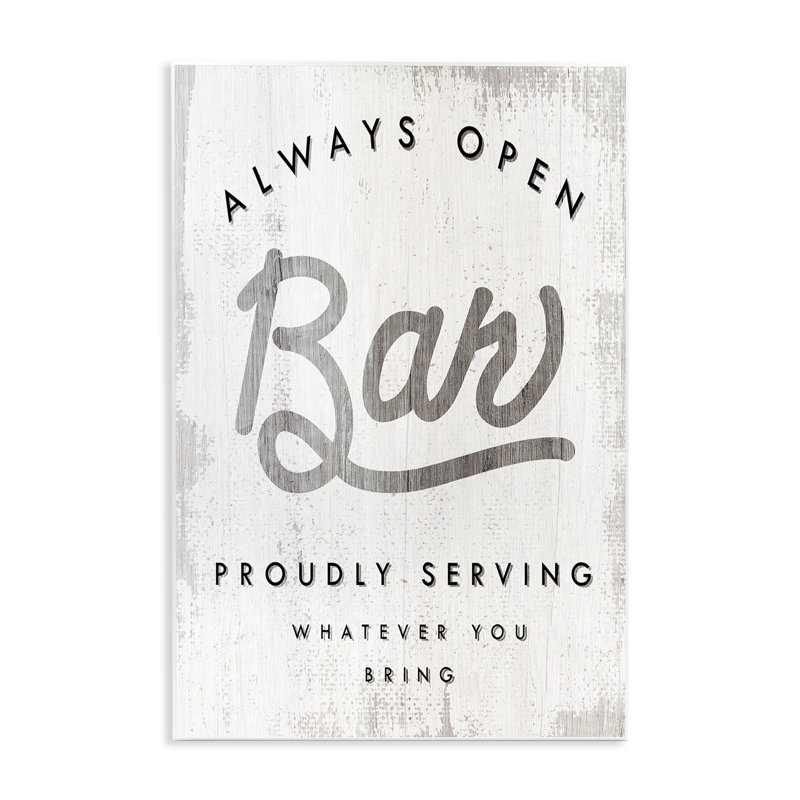"Always Open" parOB Bar, art sur plaque surdimensionné par Daphne Polselli, H 19 po x l 13 po, Plaque murale