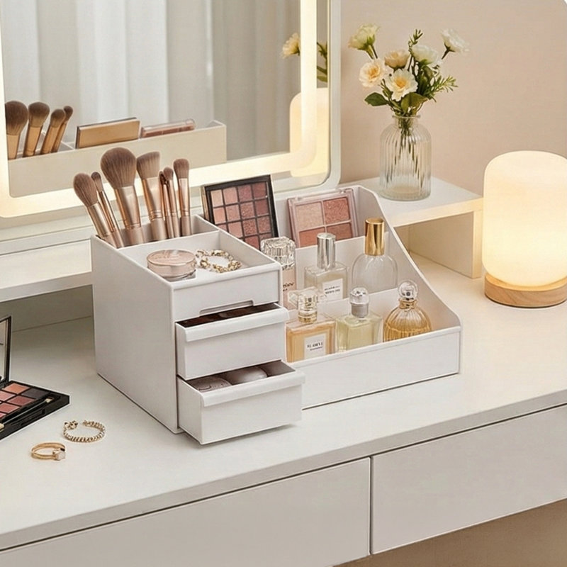 Organisateur de bureau et de maquillage à 5 compartiments avec tiroirs Aurelia