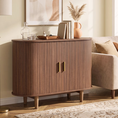 Curved Mid-Century Modern Sideboard Storage Cabinet with Sliding Doors