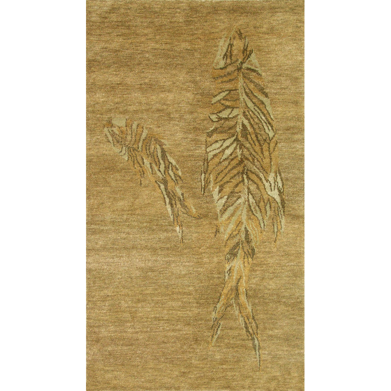 Pesce Animal Print Area Rug in Golden Tan/Pale Green/Olive Green, Rectangle 6' x 9'