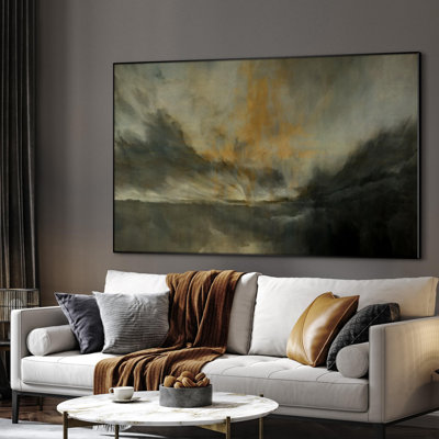 Très grand, reproduction d'art sur toile - Moody Sunset, paysage dramatique, ciel au-dessus d'un lac, illustration pour décor de salon ou de chambre à coucher - «Assemblage requis (cadre non fini)»