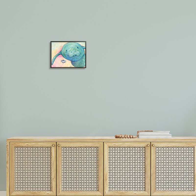 Lamantin souriant, faune aquatique, Giclée encadrée noir minuit, H 11 po x l 14 po x P 1,5 po
