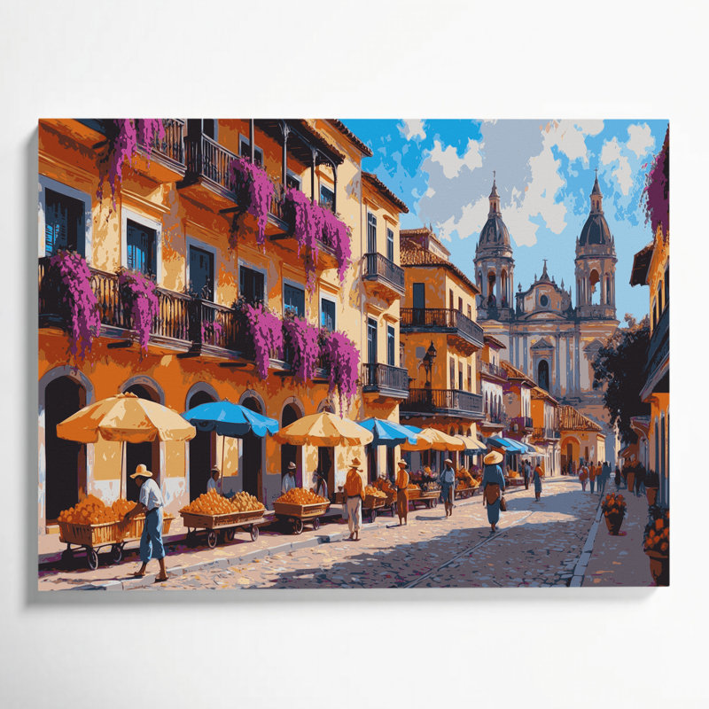 Art urbain sur toile, villes de Cartagena, Colombie, H 11 po x l 14 po