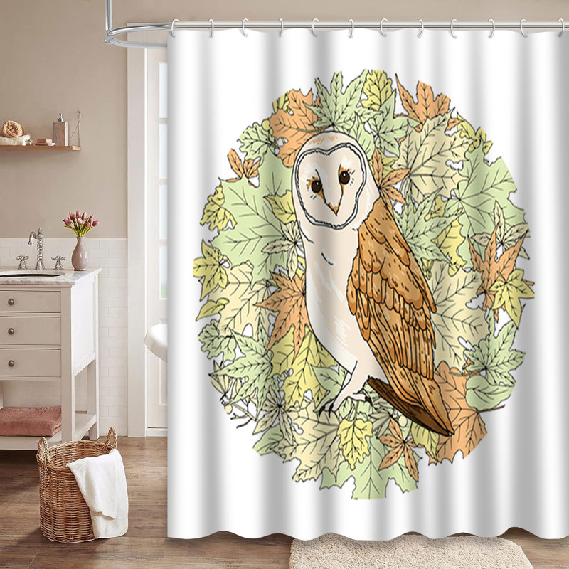 Beautiful Barn Owl Floral Cartoon Bird Shower Curtain with 12 Hooks, L 72 po x l 78 po