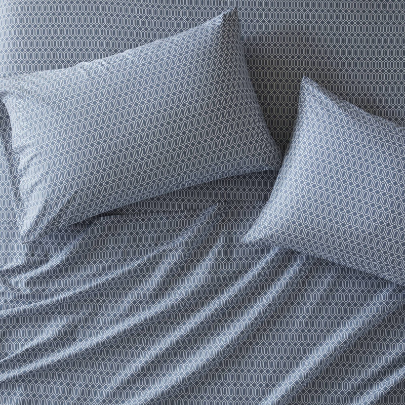 Cotton 144TC Breathable 100% Cotton Sheet Set, Diamond Blue, Twin XL Sheet Set with 1 Pillowcase