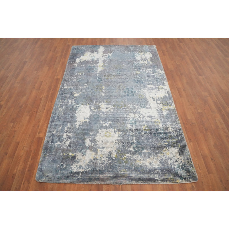 Tapis moderne abstrait 5 x 8 avec texture d'aspect vieilli
