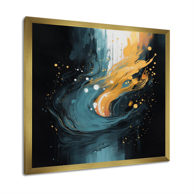 " Orange And Blue Reimagined Realities ", 30" H x 30" W x 1" D, Gold Floater Framed