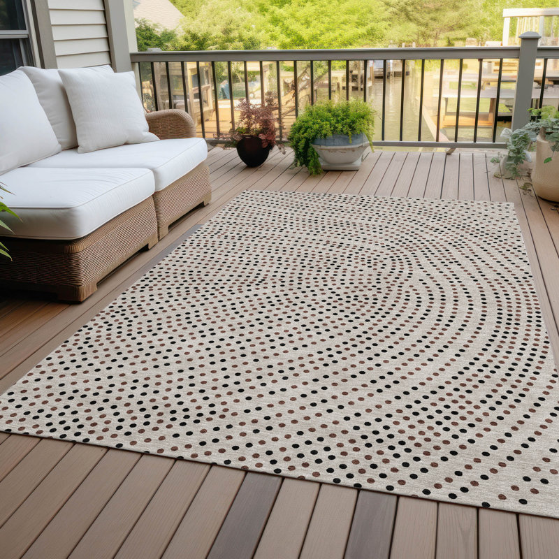 Taupe and Black Synthetic Flat Woven Washable Rug