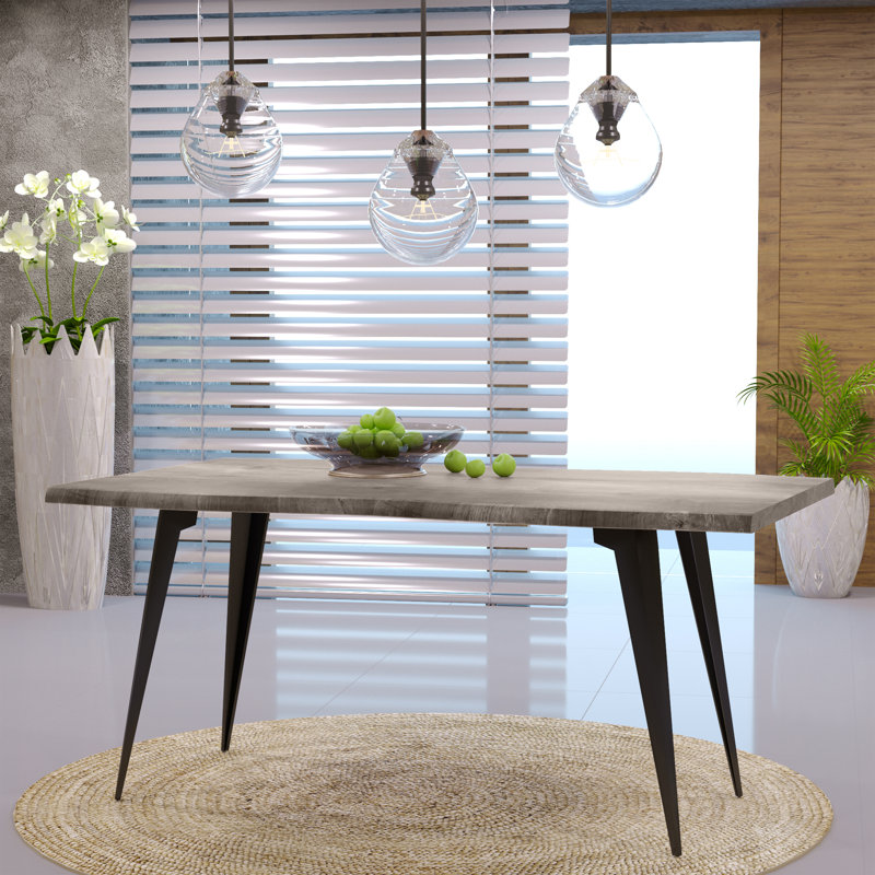 Micharl Rectangular MDF Dining Table with Wavy Edge Top and Powder-Coated Iron Base – Kitchen Restaurant Table Seats 4–6 Person