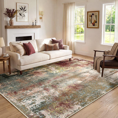 Modern Abstract Printed Area Rug Non-Slip Machine Washable Low Pile for Living Room Bedroom