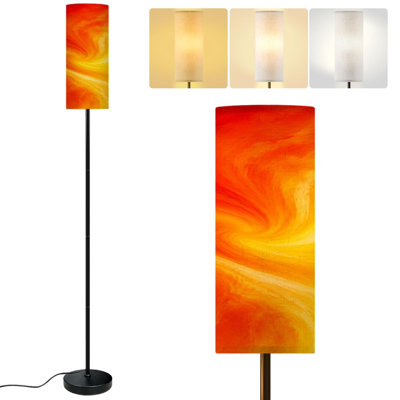  68.5" Standing Floor Lamp Abstract Yellow Orange Red Color Defocused Spotlight Dimmable Metal Pole Lamp with Linen Lampshade LED Bulb Included