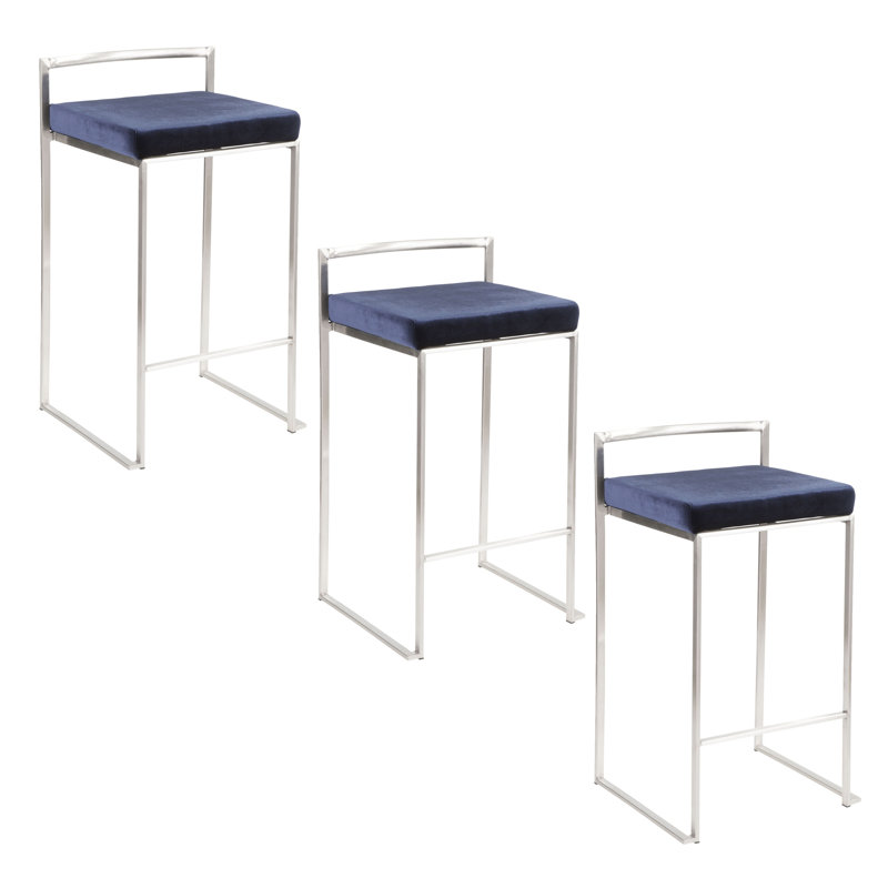 Derik Stackable Counter & Bar Stool with Velvet Cushion, Brown/Black, Counter Stool (26" Seat Height)