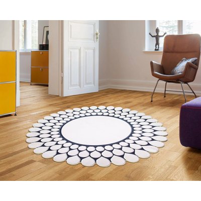 Tapis blanc / bleu sarcelle Novelty Hunnewell
